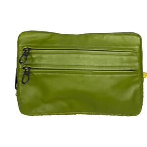 Bottega Veneta Acid Green Nappa Leather Zip Clutch Pouch Italy Canvas Lining